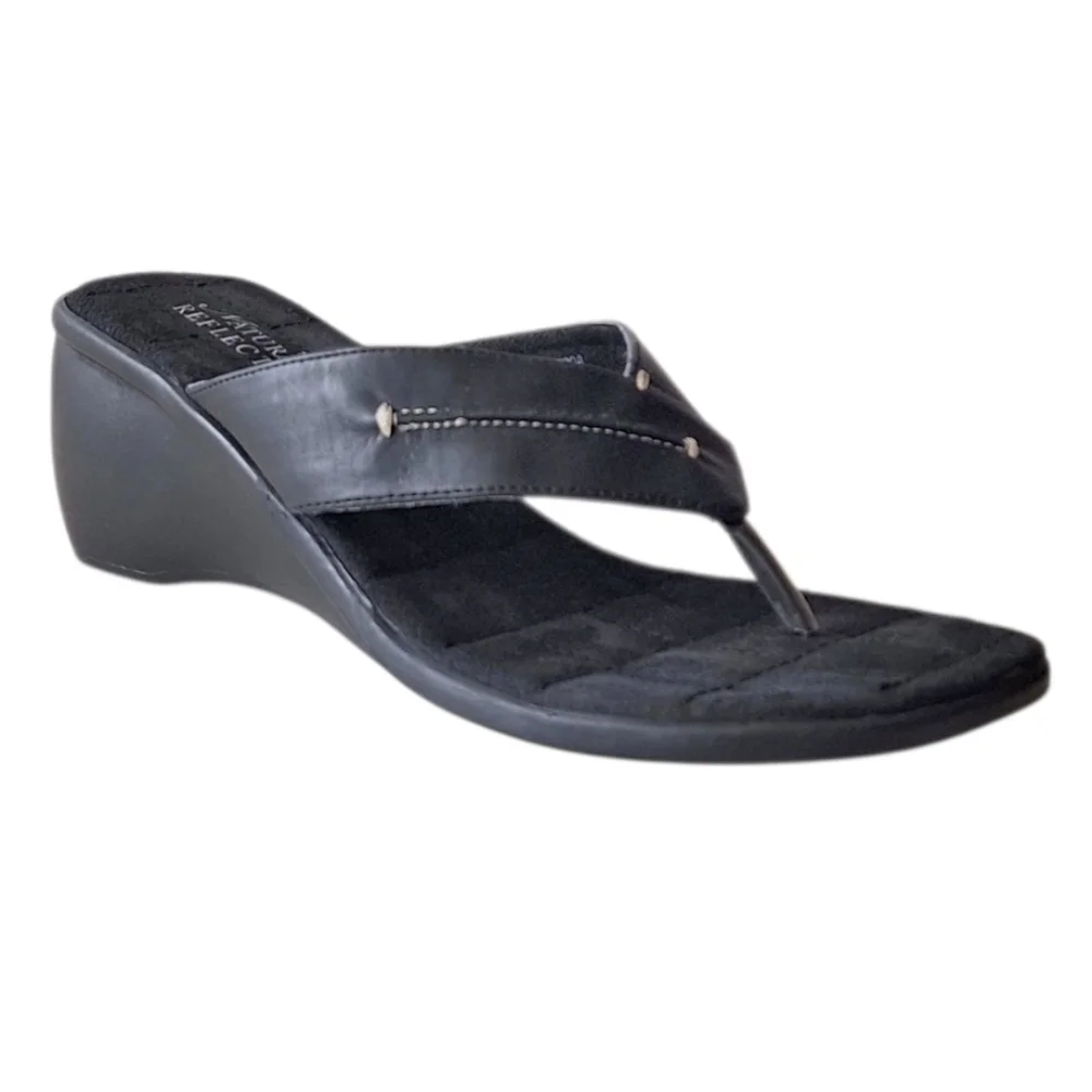Natural Reflections Black Wedge Sandals Vegan 9 Boho Festival